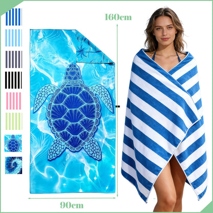 Large Microfibre Beach Towel for Adults with Bag 160x90cm,Black Quick Dry Beach Towel with Double Sided,Lightweight Beach Microfiber Towels for
