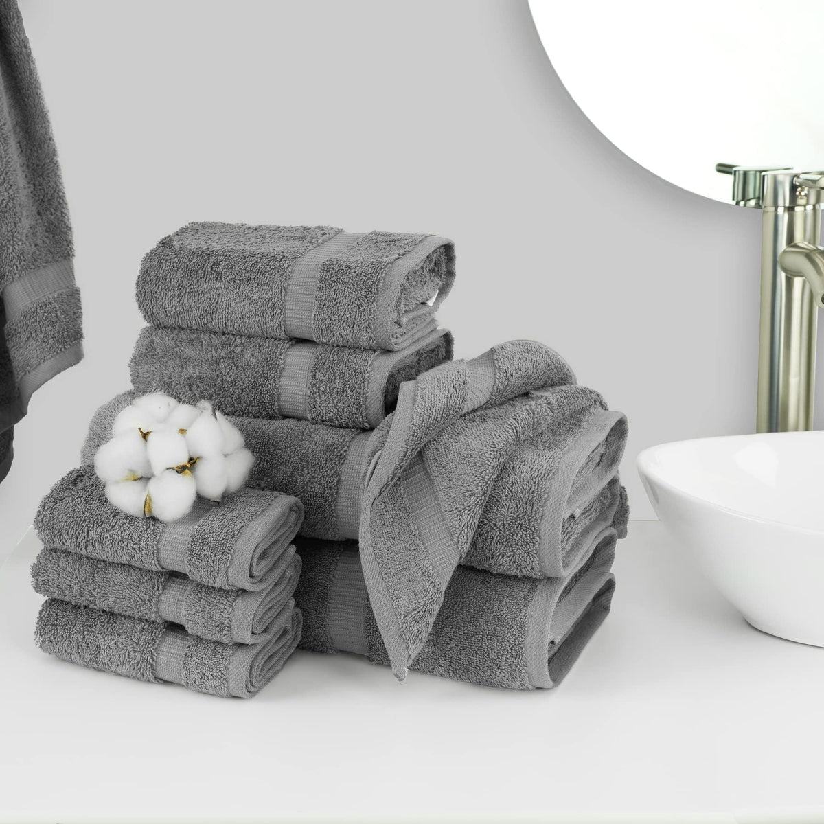 Chakir Turkish Linens | Hotel & Spa Quality 100% Cotton Premium Turkish Towels | Soft & Absorbent (8-Piece Towel Sets, Gray)