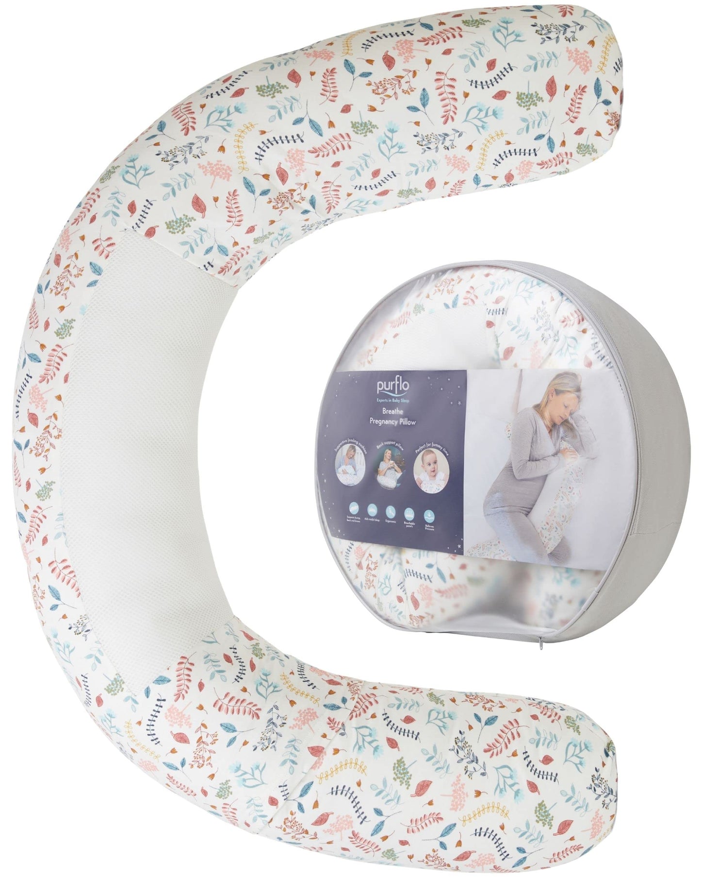 PurFlo Breathe Pregnancy Pillow | Revolutionary Fully Breathable Maternity Pillow With Luxurious Soft Jersey Cover | Use as Body Pillow, Leg Pillow,