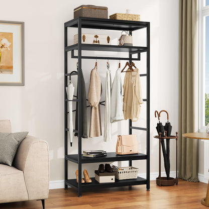 YITAHOME Clothes Rail Coat Rack Stand Shoe Storage 4 Shelves Black