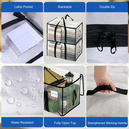 2 Pack Clothes Storage Bags with Zips, 94L Heavy Duty Clear Moving Bags