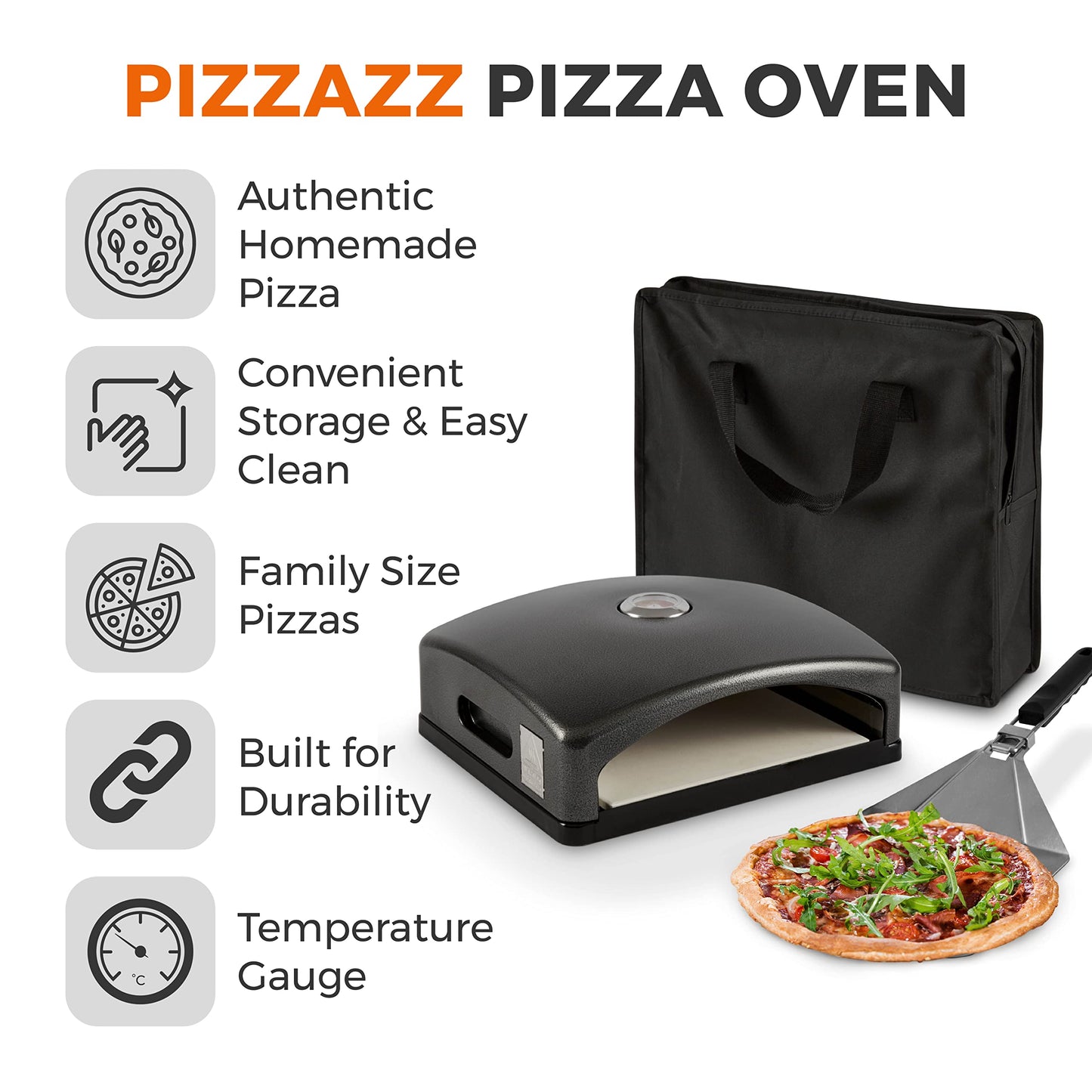 Tower T978517 Pizzazz Pizza Oven with Paddle and Carry Bag, Suitable for 10" Pizzas Black