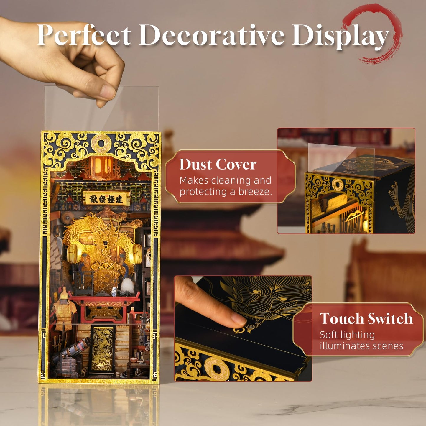 Minicity Book Nook Kit, DIY Miniature Dollhouse Booknook Kit, 3D Wooden Puzzle Bookend Bookshelf Insert Decor with LED Light for Teens and Adults(The