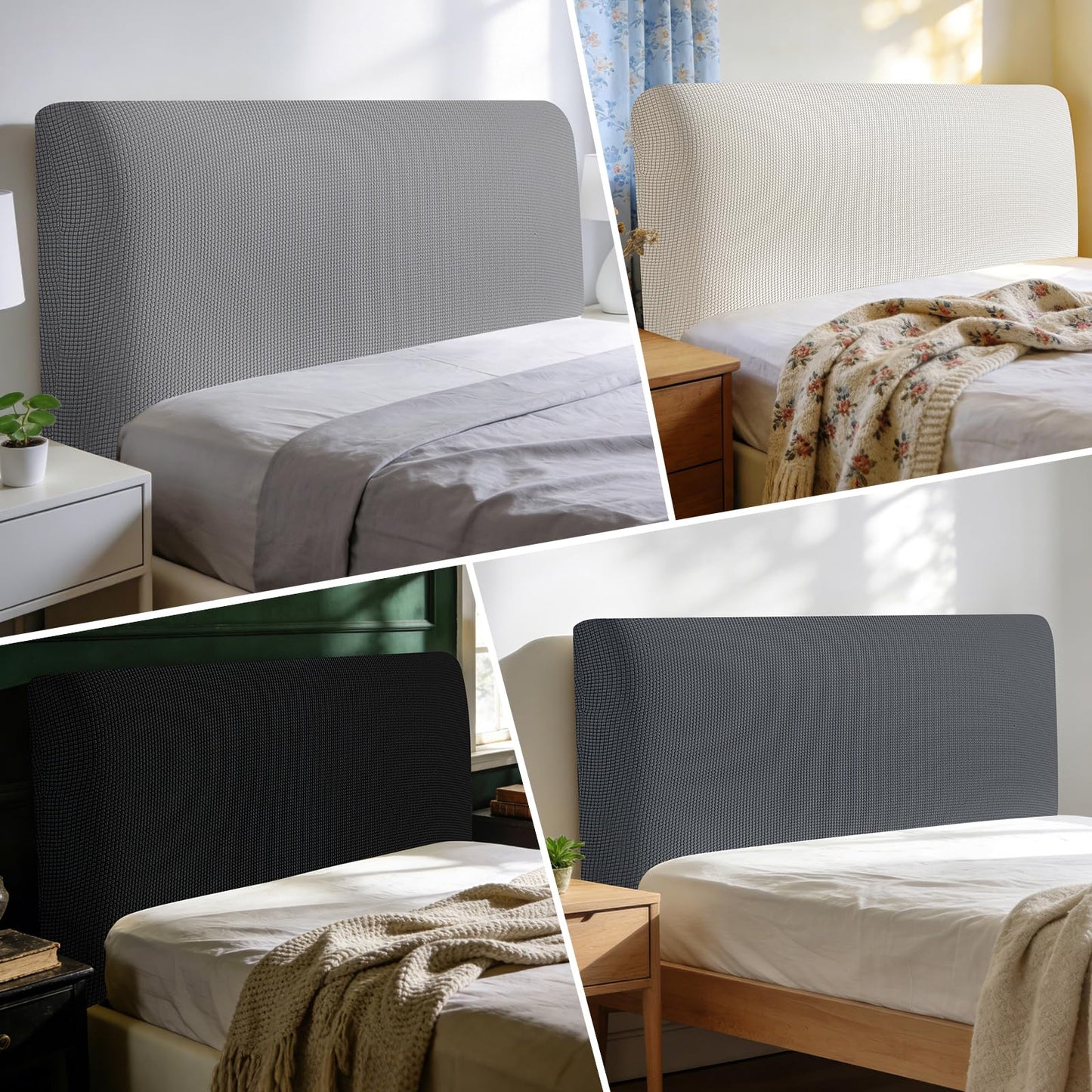 Niuoppy Bed Headboard Cover Fully Wrapped, Stretch Head Board Covers for Single Bed, Beds Headboard Protector Dustproof and Cat Scratch-proof