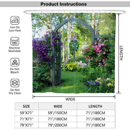 Newhomestyle Morning Glory Garden Scenery Shower Curtain, Waterproof Polyester Fabric Purple Floral Outdoor Bathroom Curtain
