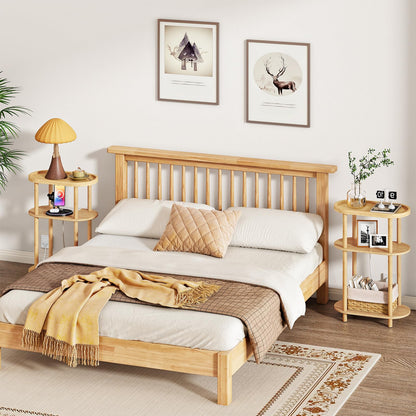 HOOBRO Narrow Side Table with Charging Station, 3 Tier Bamboo Slim End Table, 40 x 20 x 66 cm Narrow Bedside Table, Sofa Side Table, for Living Room
