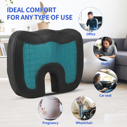 Gel Enhanced Seat Cushion - Memory Foam Chair Pillow with Cooling Gel for Sciatica Coccyx Back & Tailbone Pain Relief - Office Chair Car Seat Cushion