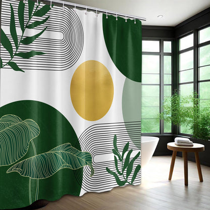 LanZanthic Dark Green and White Shower Curtains for Bathroom Olive Gold Emerald Mid Century Boho Wet Room Shower Curtain with hooks