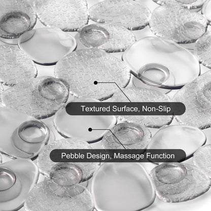 WELTRXE Bathtub Mat, Non-slip Shower Mat, PVC Bath Mat with Suction Cups and Drain Holes, Anti-Mould, Safe Oval Pebble Bathroom Tub Mat
