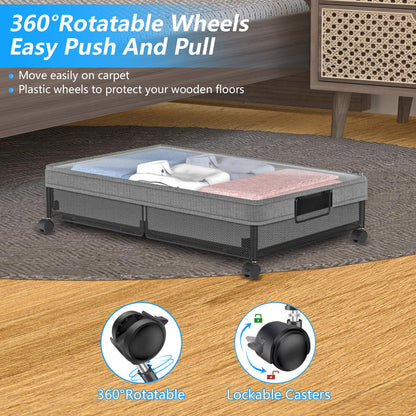 VyGrow Metal Under Bed Storage Containers 2Pack, Rectangular with Wheels & Removable Dust Bags, 24"L x 15.8"W x 5.9"H, 26L Capacity Each