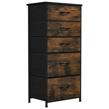 YITAHOME Chest of Drawer with 5 Drawers for Bedroom Fabric Dresser Storage Drawers With Handles Metal Frame for Living Room, Hallway,Rustic Brown