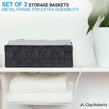 Storage Baskets, 3 Pack, White, Storage Baskets Sets, Woven Boxes for Home, Kitchens, Offices, Cupboards, Bathrooms, Shelves, Boxes
