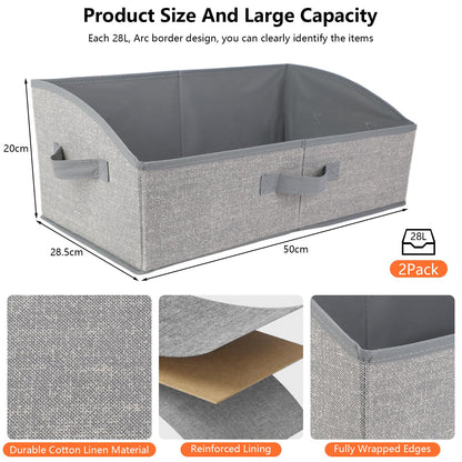 AiQInu Storage Boxes with Handles, 28 L, Foldable Storage Basket, Fabric, 50 x 28.5 x 20 cm, Large Baskets Storage, Organiser Boxes for Clothes, Toys