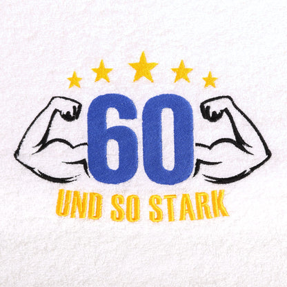 Abc Casa 60th birthday gift towel with embroidered muscles for men - a useful gift for 60 years - a wonderful gift idea for 60th