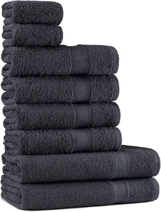 nottoc towel set Charcoal Anthracite Grey / 2 bath towels + 4 hand towels + 2 guest towels - towel set 100% cotton absorbent super soft terry cloth
