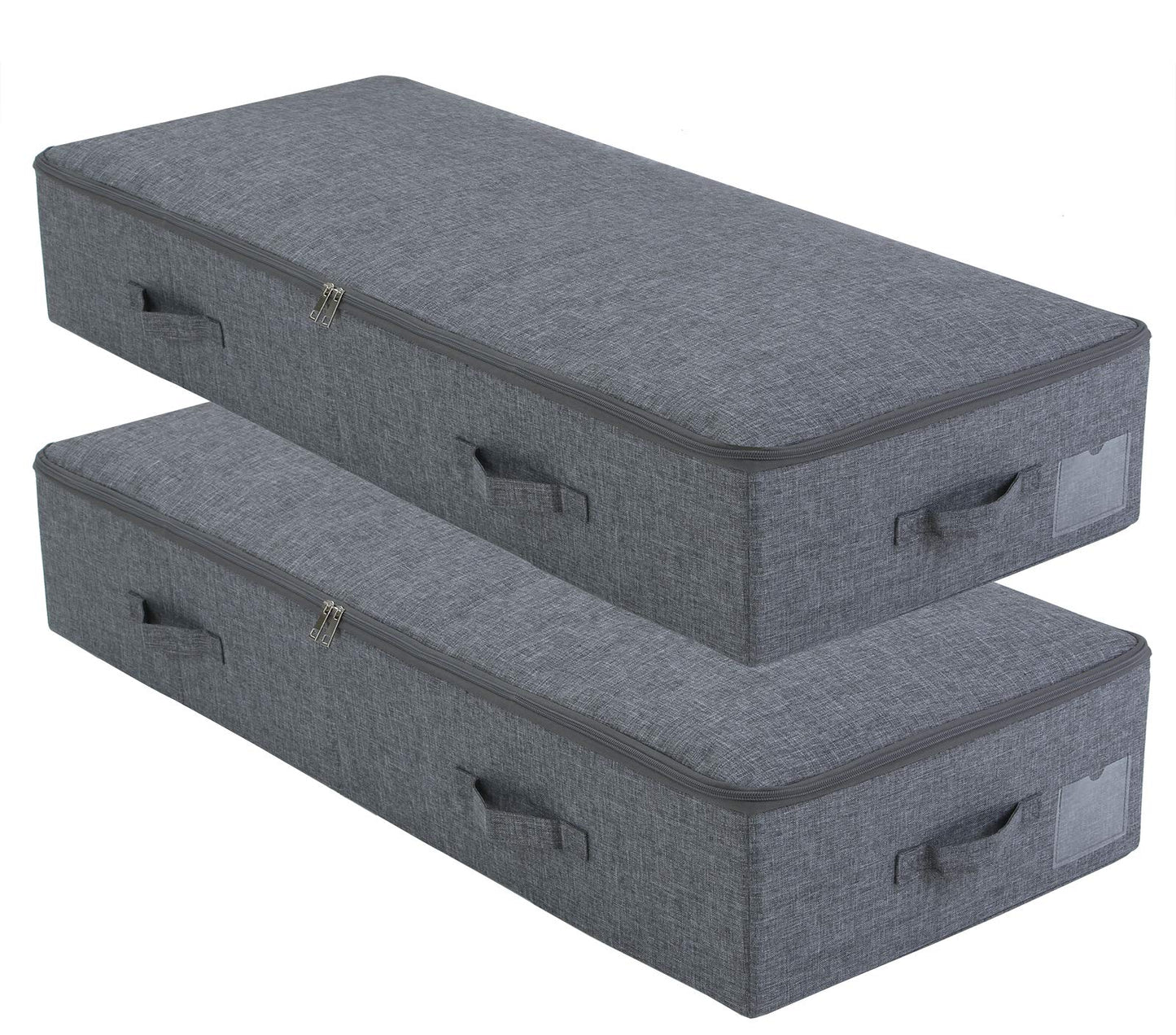 Amonsen 2 Pack Large Foldable Under Bed Storage Container for Duvets, Blankets, Clothes, Shoes, Hard Plastic Boards Inside, Washable, Black and Grey