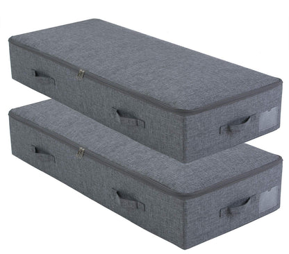 Amonsen 2 Pack Large Foldable Under Bed Storage Container for Duvets, Blankets, Clothes, Shoes, Hard Plastic Boards Inside, Washable, Black and Grey