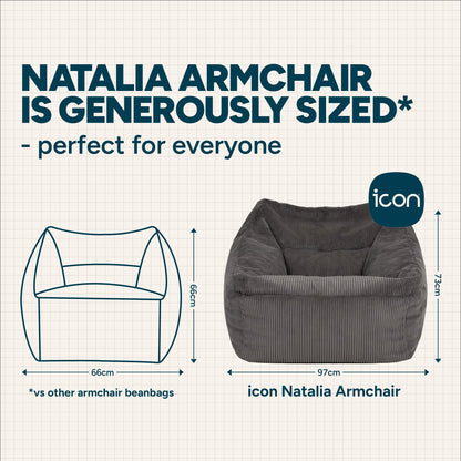icon Natalia Cord Bean Bag Chair & Footstool with Filling Included, Grey