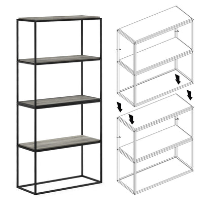 Furinno MORETTI 2-Tier Stackable Grey Book Shelf, Metal Frame Storage Shelves, Rectangular Display Shelf, Easy Assembly, for Organization and Storage