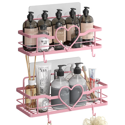 Pink Shower Caddy 2 Pack –No Drill Wall Mounted Suction Shelf for Bathroom