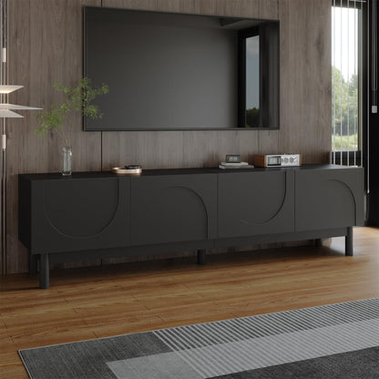 Ball & Cast TV Stand Cabinet, Black TV Unit Storage Cabinet with 4 Doors, Curved, Wave-Shaped Doors Design, Stabilizing Legs, 169 x 34 x 45.5 cm