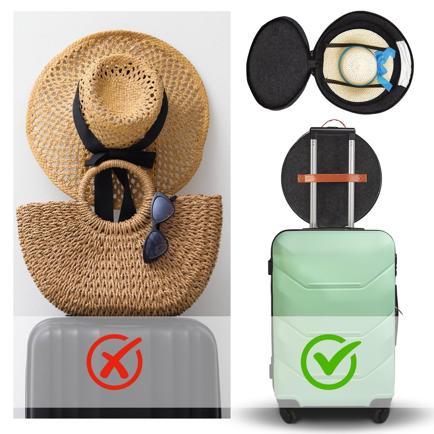 Round Hat Boxes with Lids, 43 x 26cm Felt Hat Storage Box