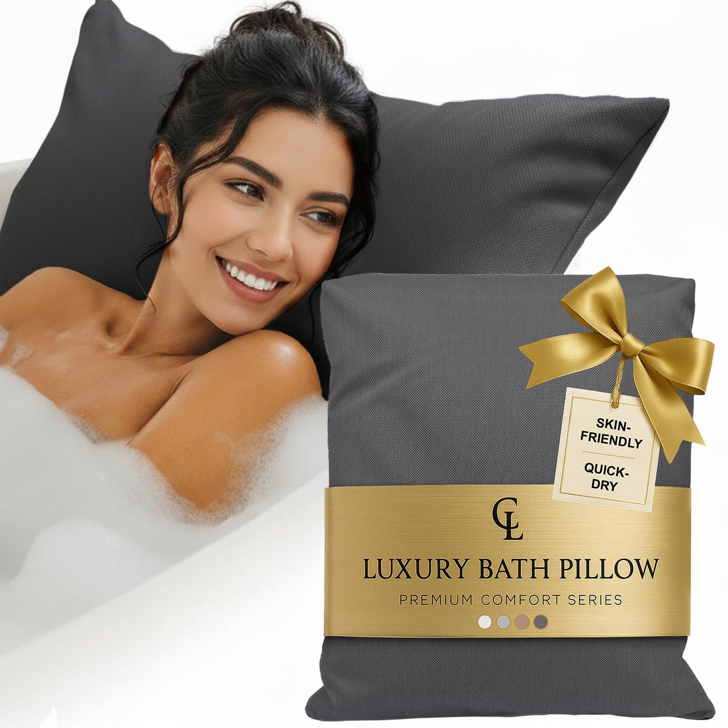 Luxury Bath Pillow for Tub - Thick and Comfortable Bathtub Pillow Support for Head and Neck and Back - Washable Quick-Drying Bath Pillows - Bath