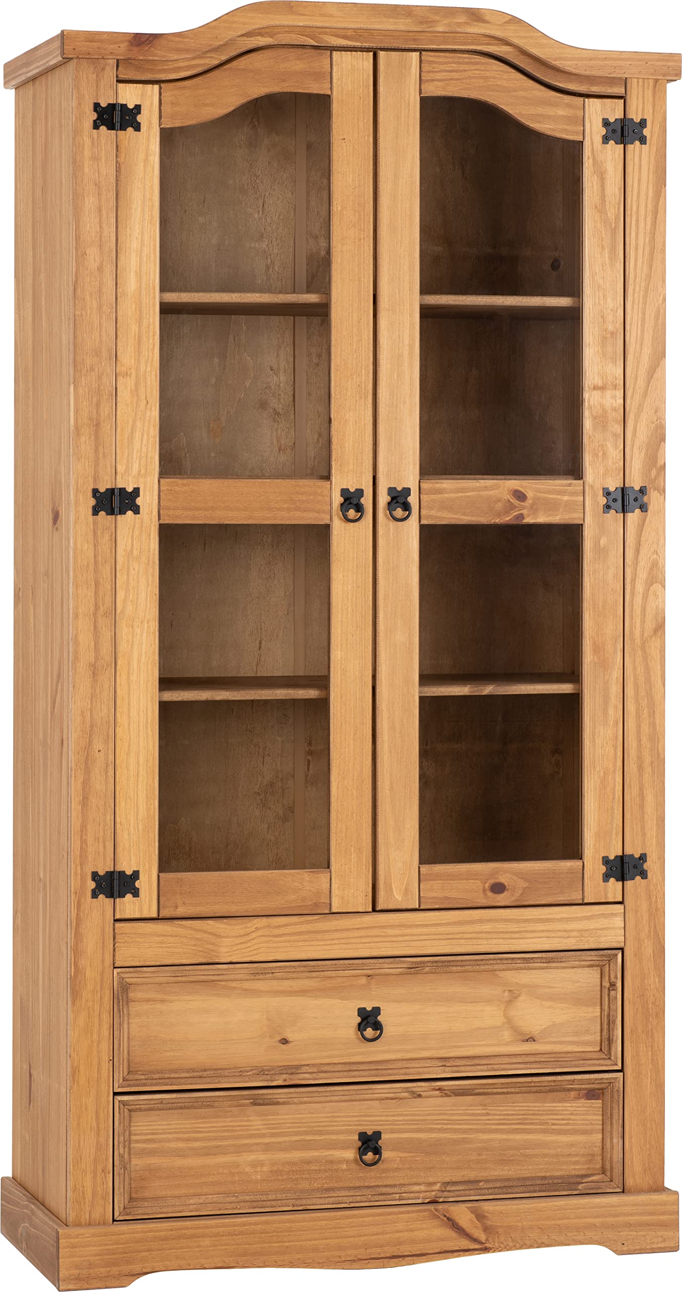 Seconique Corona 2 Door 2 Drawer Glass Display Unit,Distressed Waxed Pine