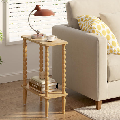 TUTOTAK Narrow Side Table, 2-Tier Small End Table with Storage, Slim Skinny Nightstand for Small Spaces, Living Room, Bedrooms, Natural TB01BN001EU