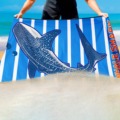 Violetpos Blue Stripe Whale Shark Beach Towel, Extra Large 180x90 cm 250GSM Microfibre, Sand Free Quick Dry