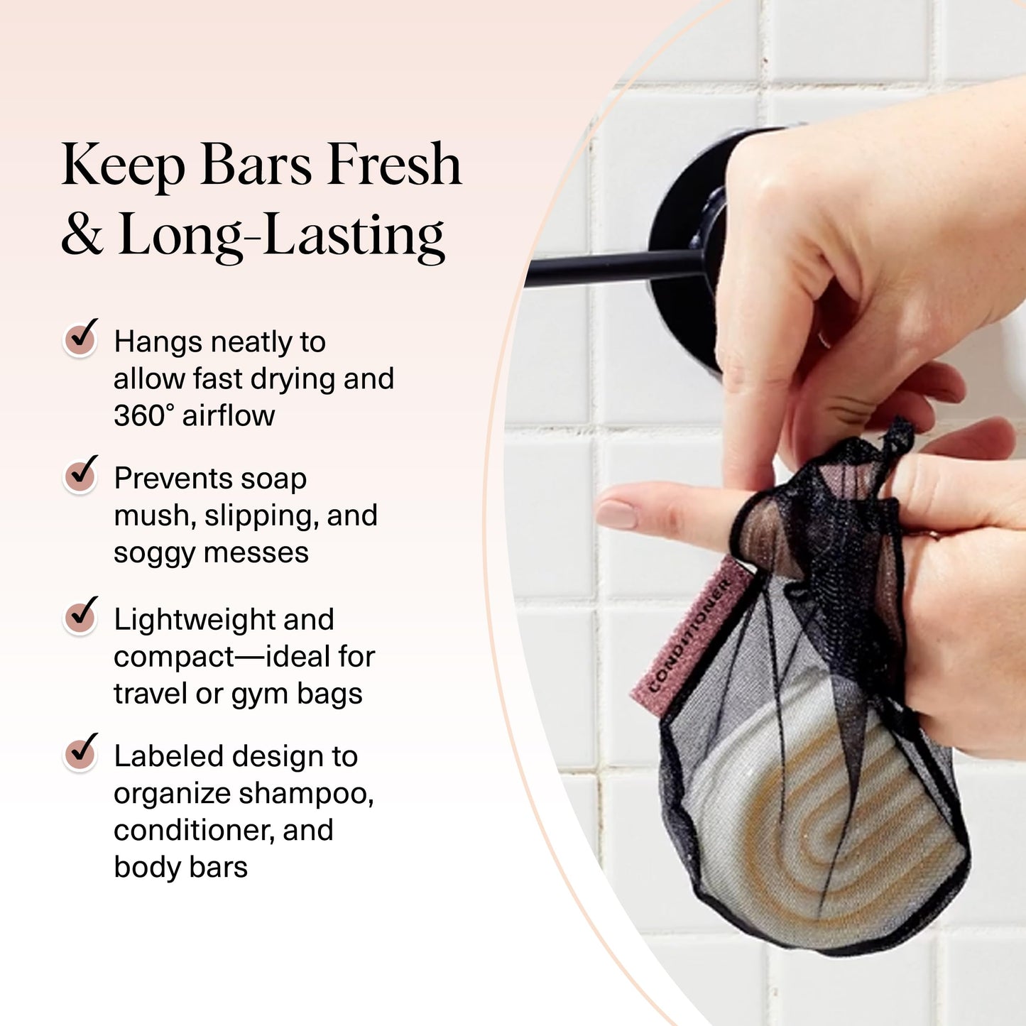 Kitsch Bar Soap Bag, Recycled Mesh Beauty Pouch, Eco-Friendly - Black