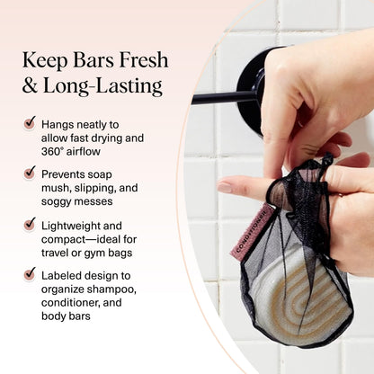 Kitsch Bar Soap Bag, Recycled Mesh Beauty Pouch, Eco-Friendly - Black