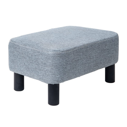 IBUYKE Small Footstool, Linen Fabric Pouf, Rectangle Ottoman with Padded Seat Pine Wood Legs and Padded