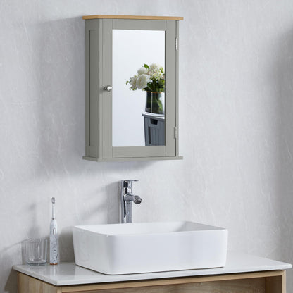 Bath Vida Priano Bathroom Cabinet Single Mirrored Door Wall Mounted, Grey & Oak