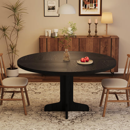 Crevyteg 47.2in Round Dining Table for 4-6 People, Farmhouse Kitchen Table with Wooden Tabletop and Legs