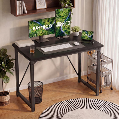 JUMMICO Computer Desk Table Workstation 120 x 50 x 75 cm for Office Living Room Bedroom Simple Assembly Industrial Design Black Desk Metal Frame,Black