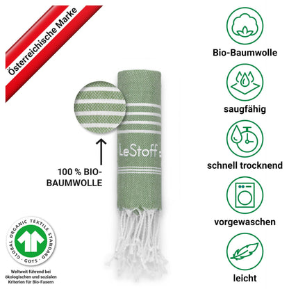 LeStoff 5-Pack Hammam Towels/Guest Towels, Organic Cotton, 50x100 cm, Olive