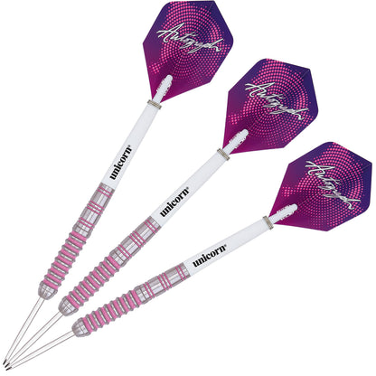 Unicorn Steel Tip Darts Set | Autograph Series Style 1 | 80% Natural Tungsten Barrels with Pink Accents | 26 g
