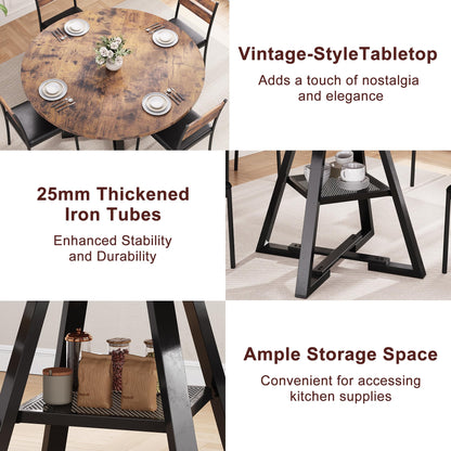 Jocoevol Round Dining Table for 2-4 People, Circle Dinner Table with Shelves, Space Saving Wood Kitchen & Dining Room Furniture (Vintage, 42 inch