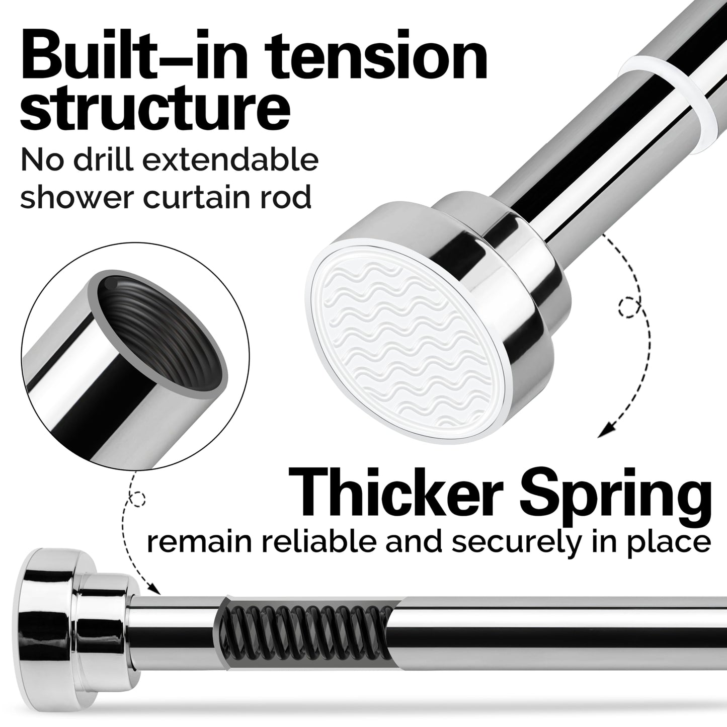 Stainless Steel Extendable Shower Curtain Rod Tension Pole (72cm-130cm),including 2 Holders,Net Voile Curtains Rail,Adjustable Telescopic Rods