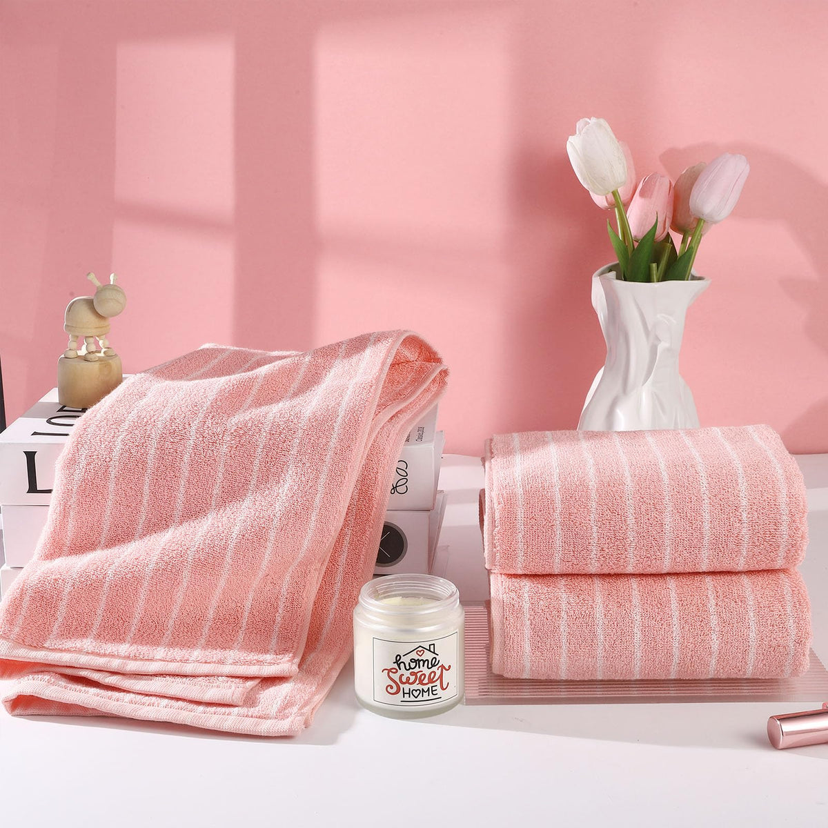 saerryor 3 Pack Hand Towels Cotton Soft Absorbent Towels 14” x 29” Pink