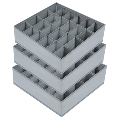DIMJ 3 Pack Drawer Organisers 24 Cells Sock Organiser Foldable Underwear Drawer Organiser Fabric Drawer Divider Storage Boxes for Socks, Belts, Grey
