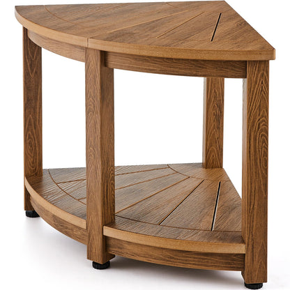 VEVOR Corner Shower Bench, 46cm Height 43cm Radius, Faux Wood Grain Polystyrene, 158kg with Storage Shelf, Water Resistant