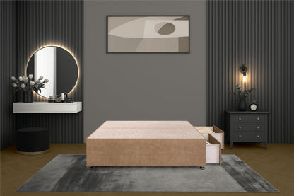 Bed Centre Flexby Divan Bed Base Only with 2 Drawers (Same Side), No Headboard - Available in 3FT, 4FT, 5FT & 6FT (3FT Single, Plush Beige Fabric)
