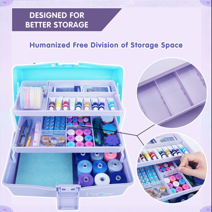 Creahaus 12in 3 Layer Multipurpose Storage Box/Craft Storage Boxes With Compartments/Plastic Tool Box/Medicine Storage Box/Hair Accessories