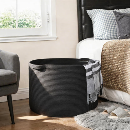 MEGASKET Large Black Blanket Basket, 22" X 22" X 14" Woven Rope Bin for Storage, Kids Dog Toy Storage Box Organizer Bins