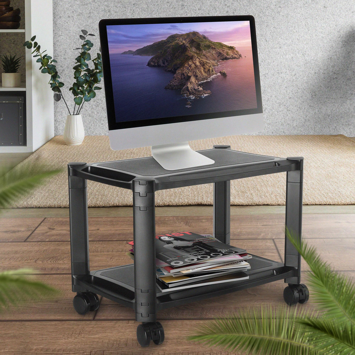 RICOO Office Trolley On Wheels WM4-L Universal Mobile Rolling Container Stackable Wheeled Storage Rack Printer Stand Scanner Smart Utility Cart 2
