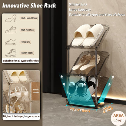 Patinao 2 Pack Sloping Narrow Shoe Rack 5 Tiers - Slim Tall Shoes Racks for Small Spaces and Corner, Shoe Storage Organiser Cabinet for Hallway,