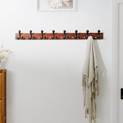 SKOLOO 109 cm Cherry Wood Coat Rack Wall Mount with 8 Triple Hooks - Ideal for Family Entrances, Classrooms, and Pet Supplies Storage