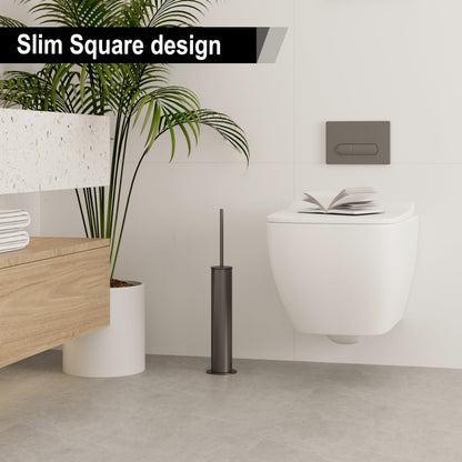 BVL Toilet Brush, Grey, Metal Toilet Brush Including 2 Brush Heads, Slim Design Toilet Brush Round for the Bathroom